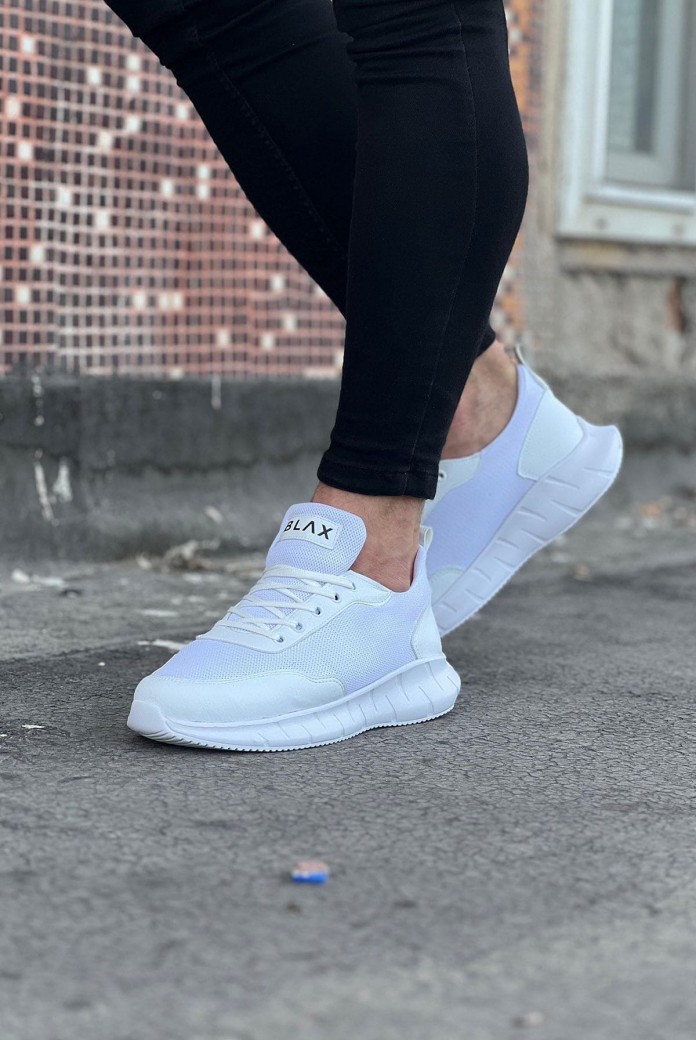 WG063 Erkek Günlük Bağcıklı Triko Cilt Spor Sneaker Ayakkabı TCBT - Beyaz