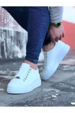 WG08 Erkek Günlük Bağcıklı Cilt Spor Sneaker Ayakkabı CBT - Beyaz