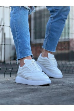 WG094 Erkek Günlük Bağcıklı Rugan Spor Sneaker Ayakkabı RBT - Beyaz
