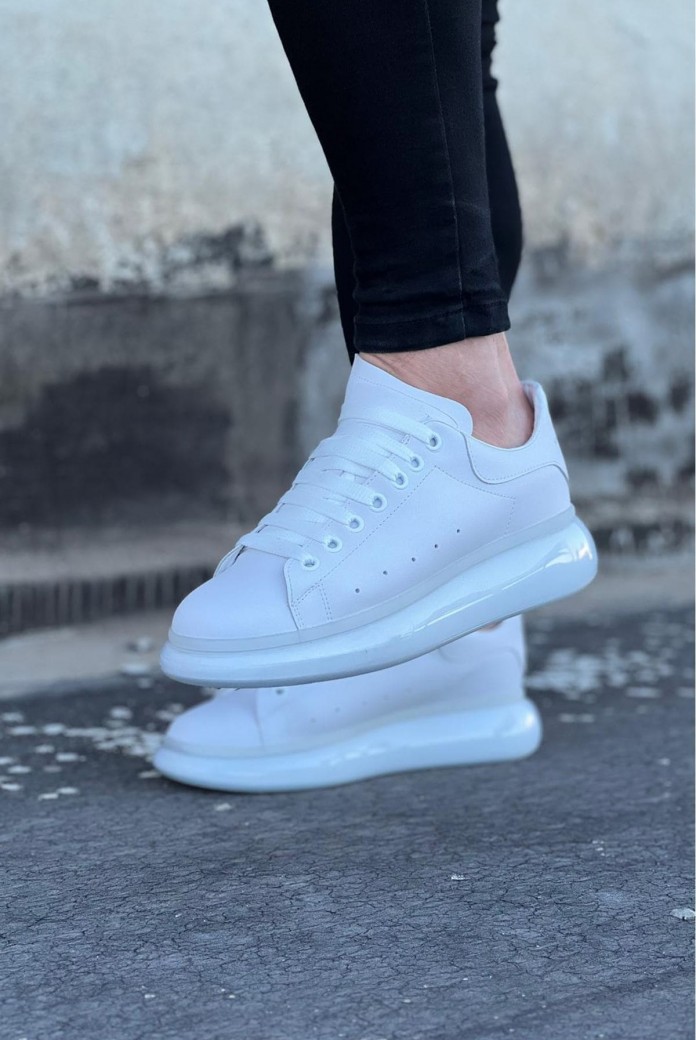 WG095 Erkek Günlük Bağcıklı Cilt Spor Sneaker Ayakkabı CBT - Beyaz