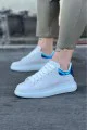 WG095 Erkek Günlük Bağcıklı Cilt Spor Sneaker Ayakkabı CBT - Beyaz/Mavi
