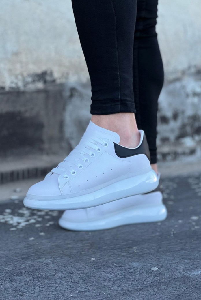 WG095 Erkek Günlük Bağcıklı Cilt Spor Sneaker Ayakkabı CBT - Beyaz/Siyah