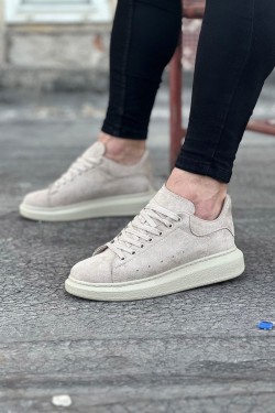 WG096 Erkek Günlük Bağcıklı Süet Spor Sneaker Ayakkabı SBT - Bej