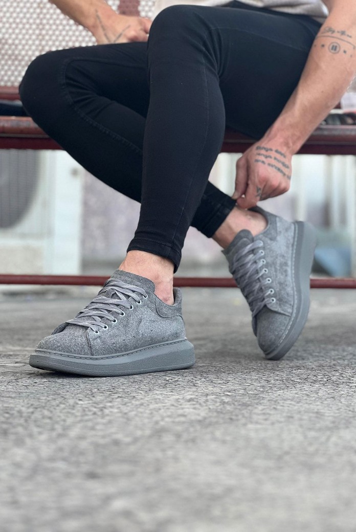 WG096 Erkek Günlük Bağcıklı Süet Spor Sneaker Ayakkabı SGT - Gri