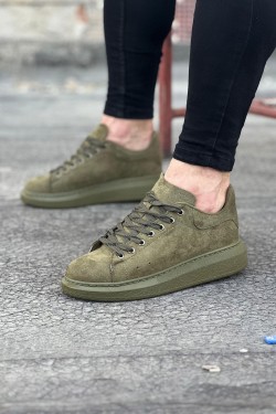 WG096 Erkek Günlük Bağcıklı Süet Spor Sneaker Ayakkabı SHT - Haki