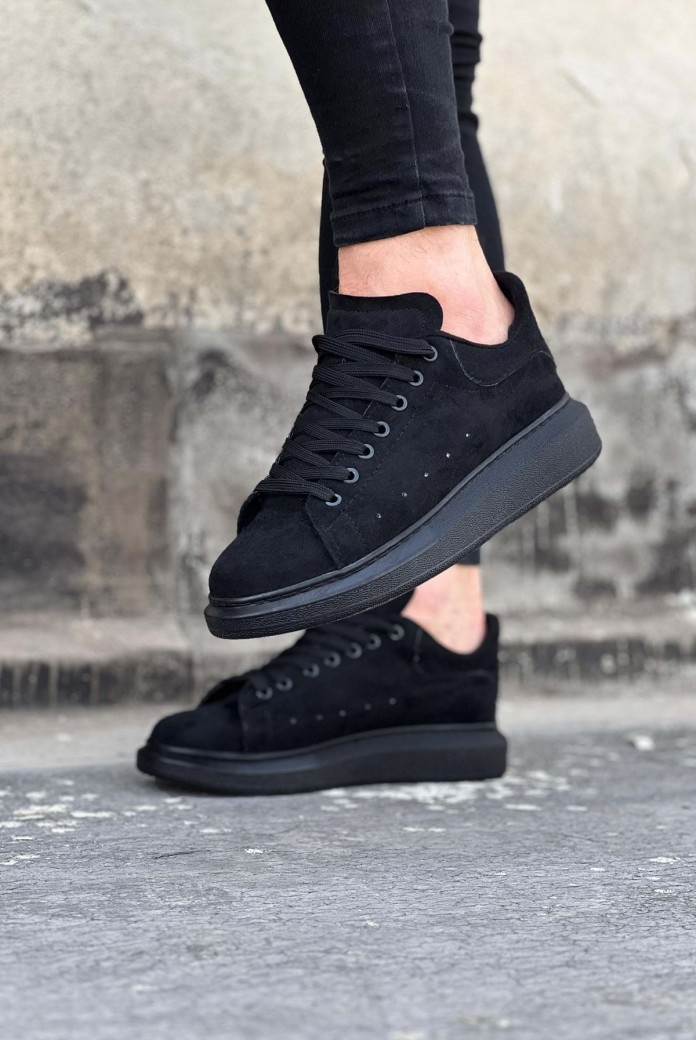 WG096 Erkek Günlük Bağcıklı Süet Spor Sneaker Ayakkabı SST - Siyah