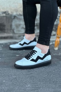 WG160 Erkek Günlük Bağcıklı Cilt Süet Spor Sneaker Ayakkabı CSST - Beyaz/Siyah