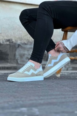 WG160 Erkek Günlük Bağcıklı Süet Cilt Spor Sneaker Ayakkabı SCBT - Bej/Beyaz