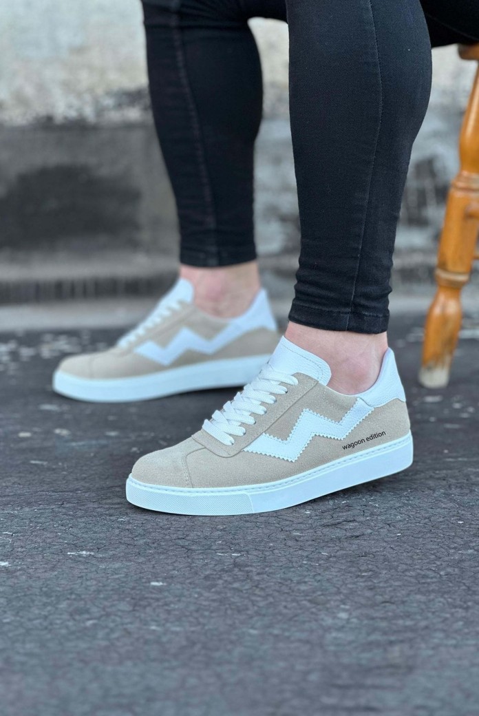 WG160 Erkek Günlük Bağcıklı Süet Cilt Spor Sneaker Ayakkabı SCBT - Bej/Beyaz WG160 Erkek Günlük Bağcıklı Süet Cilt Spor Sneaker Ayakkabı SCBT - Bej/Beyaz