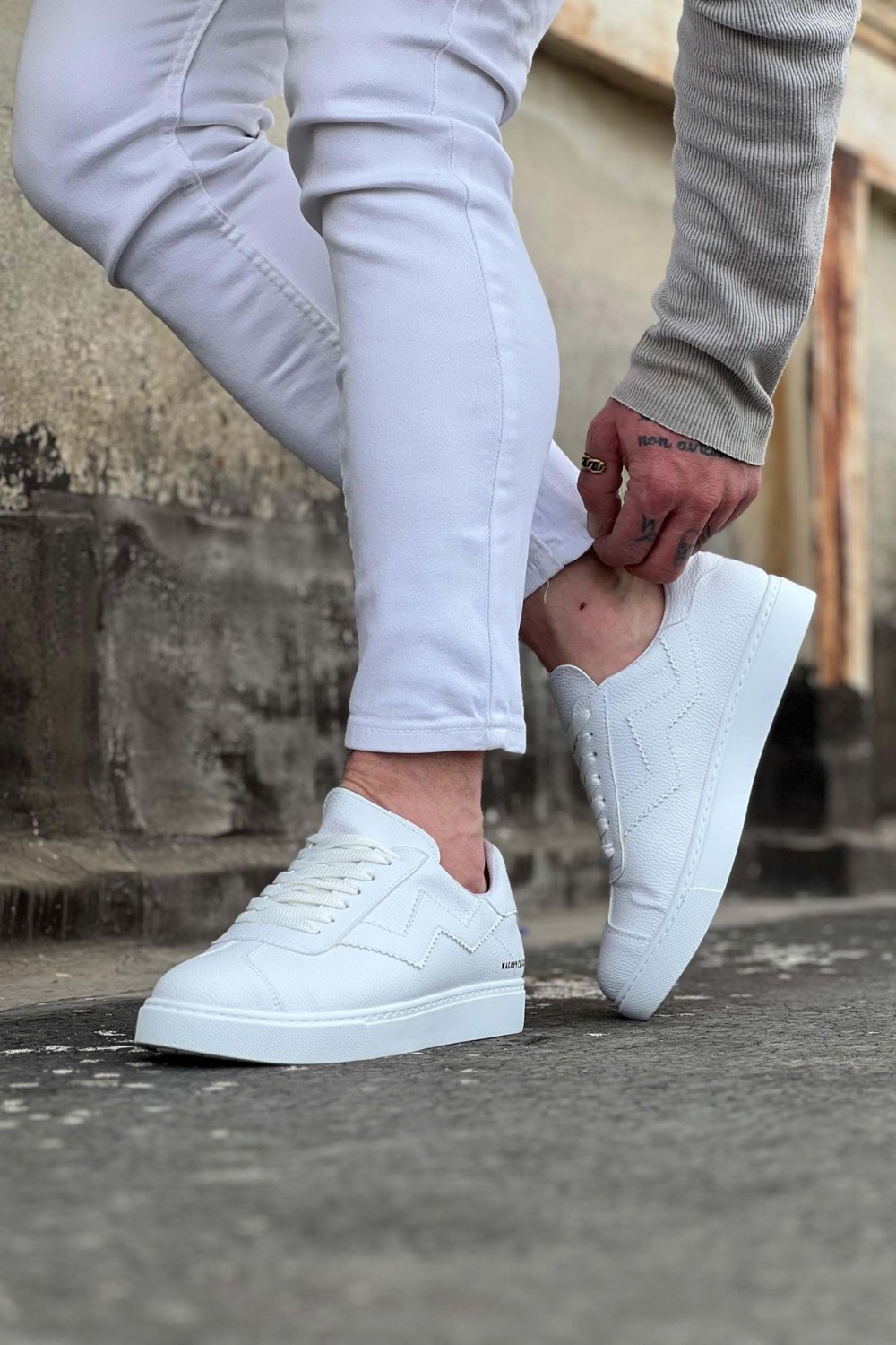WG160 Erkek Günlük Bağcıklı Süet Cilt Spor Sneaker Ayakkabı SCBT - Beyaz