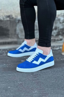 WG160 Erkek Günlük Bağcıklı Süet Cilt Spor Sneaker Ayakkabı SCBT - Mavi/Beyaz