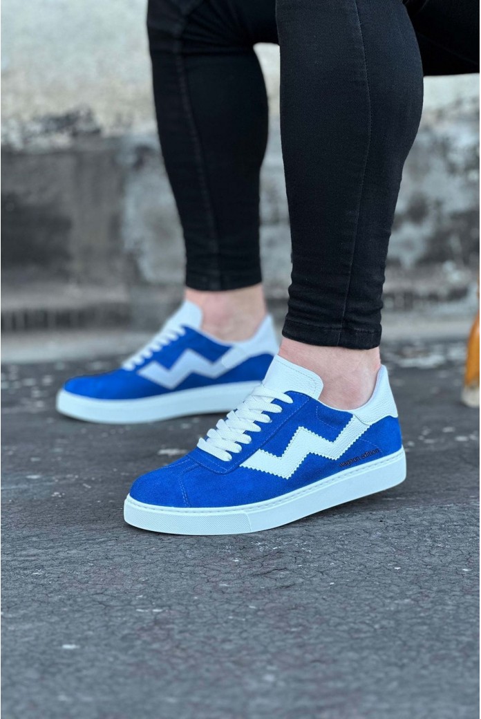 WG160 Erkek Günlük Bağcıklı Süet Cilt Spor Sneaker Ayakkabı SCBT - Mavi/Beyaz