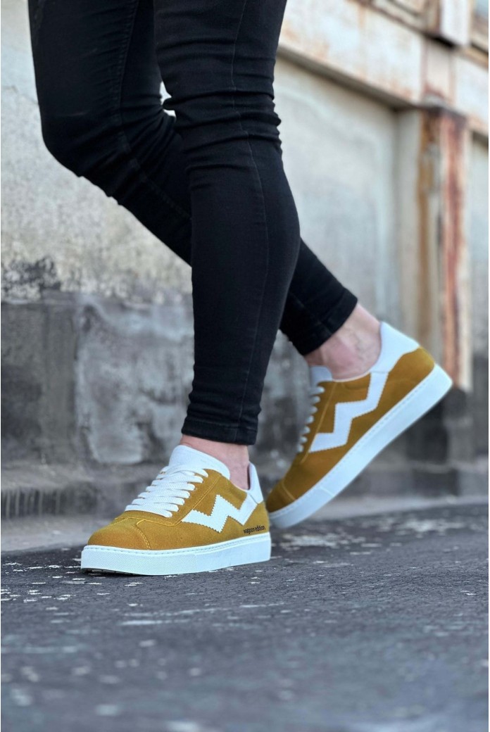 WG160 Erkek Günlük Bağcıklı Süet Cilt Spor Sneaker Ayakkabı SCBT - Sarı/Beyaz WG160 Erkek Günlük Bağcıklı Süet Cilt Spor Sneaker Ayakkabı SCBT - Sarı/Beyaz