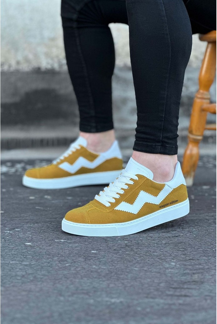 WG160 Erkek Günlük Bağcıklı Süet Cilt Spor Sneaker Ayakkabı SCBT - Sarı/Beyaz