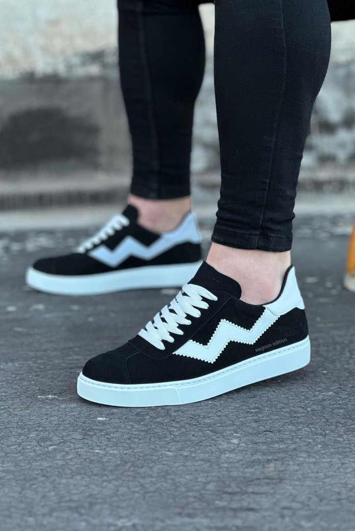 WG160 Erkek Günlük Bağcıklı Süet Cilt Spor Sneaker Ayakkabı SCBT - Siyah/Beyaz WG160 Erkek Günlük Bağcıklı Süet Cilt Spor Sneaker Ayakkabı SCBT - Siyah/Beyaz