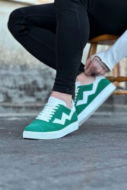 WG160 Erkek Günlük Bağcıklı Süet Cilt Spor Sneaker Ayakkabı SCBT - Yeşil/Beyaz