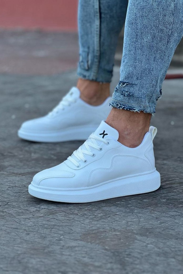 WG301 Erkek Günlük Bağcıklı Cilt Spor Sneaker Ayakkabı CBT - Beyaz