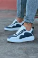 WG301 Erkek Günlük Bağcıklı Cilt Spor Sneaker Ayakkabı CBT - Beyaz/Mavi