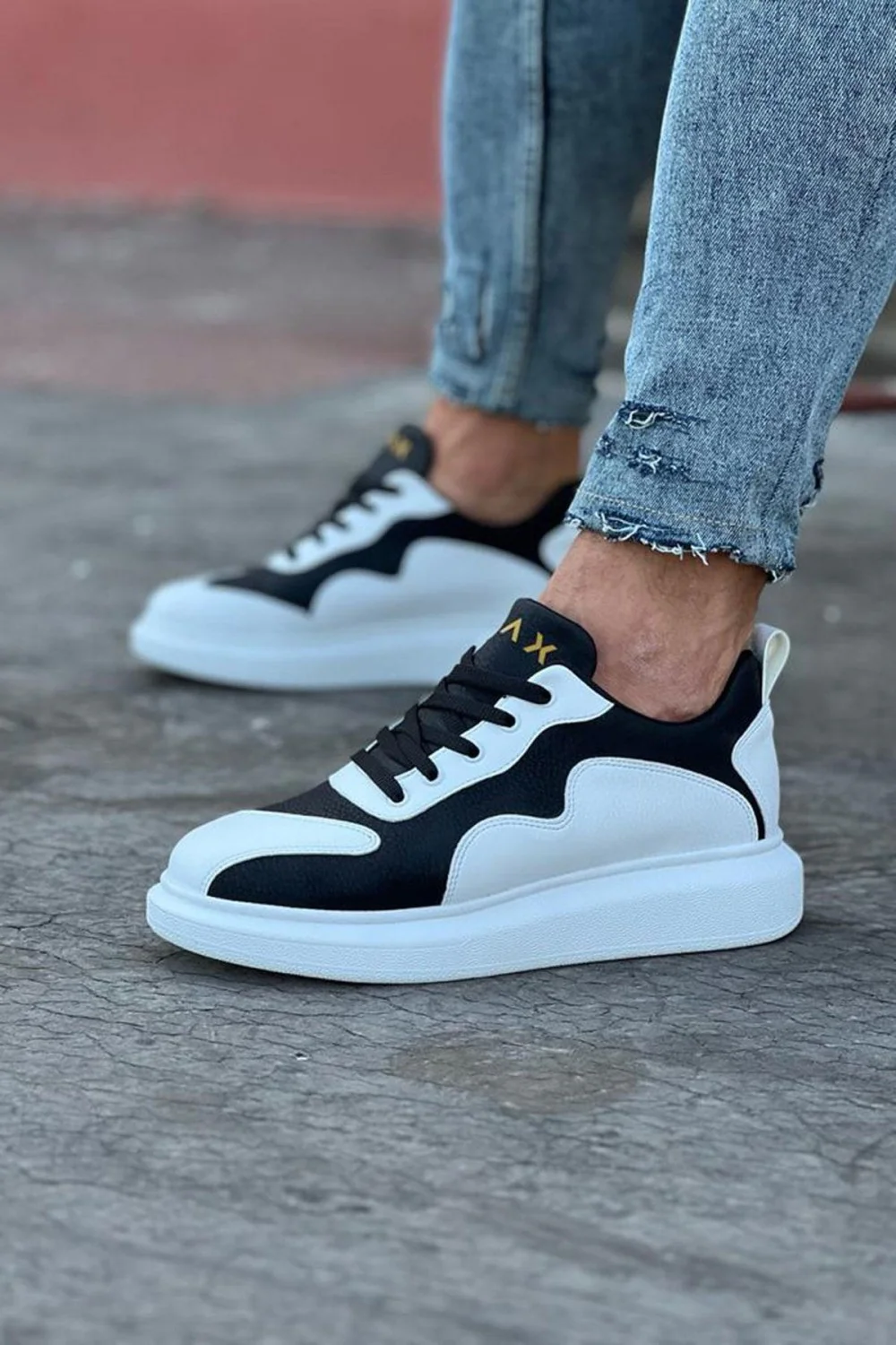 WG301 Erkek Günlük Bağcıklı Cilt Spor Sneaker Ayakkabı CBT - Beyaz/Siyah
