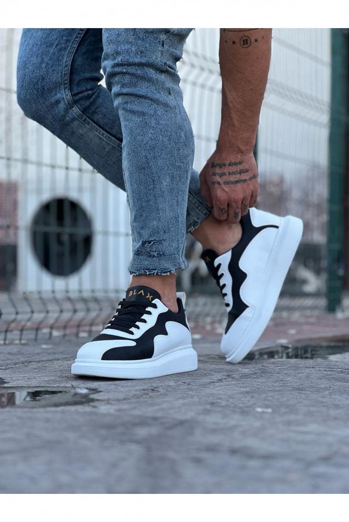 WG301 Erkek Günlük Bağcıklı Cilt Spor Sneaker Ayakkabı CBT - Beyaz/Siyah
