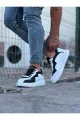 WG301 Erkek Günlük Bağcıklı Cilt Spor Sneaker Ayakkabı CBT - Beyaz/Siyah