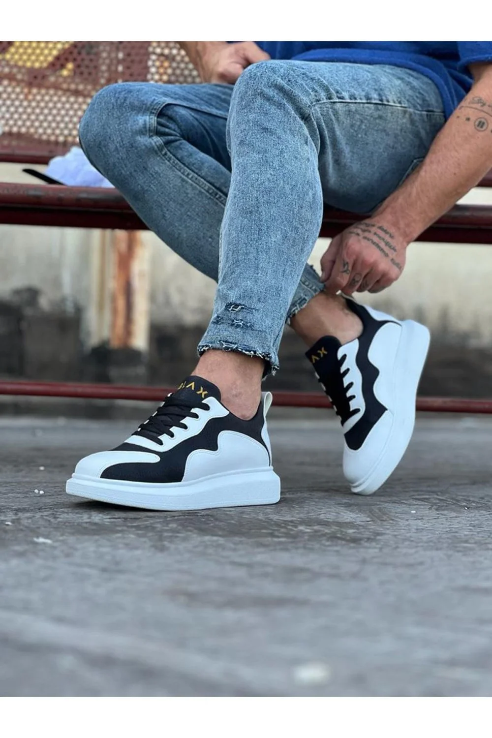 WG301 Erkek Günlük Bağcıklı Cilt Spor Sneaker Ayakkabı CBT - Beyaz/Siyah