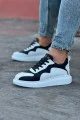 WG301 Erkek Günlük Bağcıklı Cilt Spor Sneaker Ayakkabı CBT - Beyaz/Siyah
