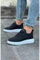 WG301 Erkek Günlük Bağcıklı Cilt Spor Sneaker Ayakkabı CBT - Siyah