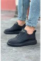 WG301 Erkek Günlük Bağcıklı Cilt Spor Sneaker Ayakkabı CST - Siyah