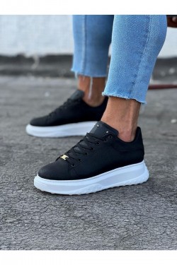 WG501 Erkek Günlük Bağcıklı Cilt Spor Sneaker Ayakkabı CBT - Siyah