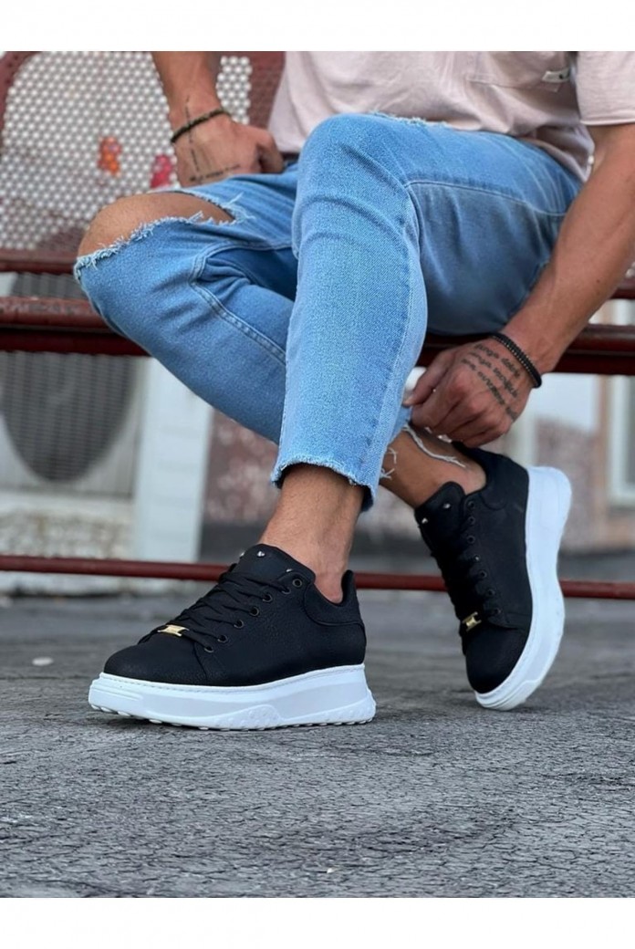 WG501 Erkek Günlük Bağcıklı Cilt Spor Sneaker Ayakkabı CBT - Siyah