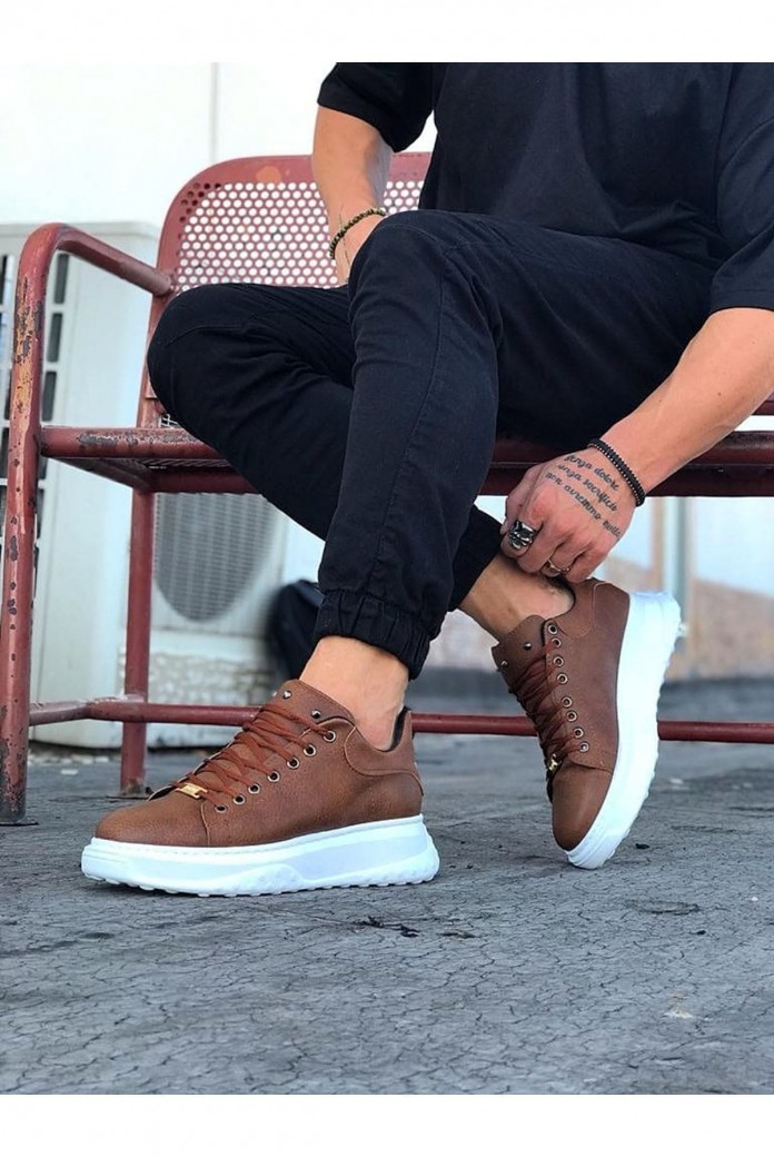 WG501 Erkek Günlük Bağcıklı Cilt Spor Sneaker Ayakkabı CBT - Taba