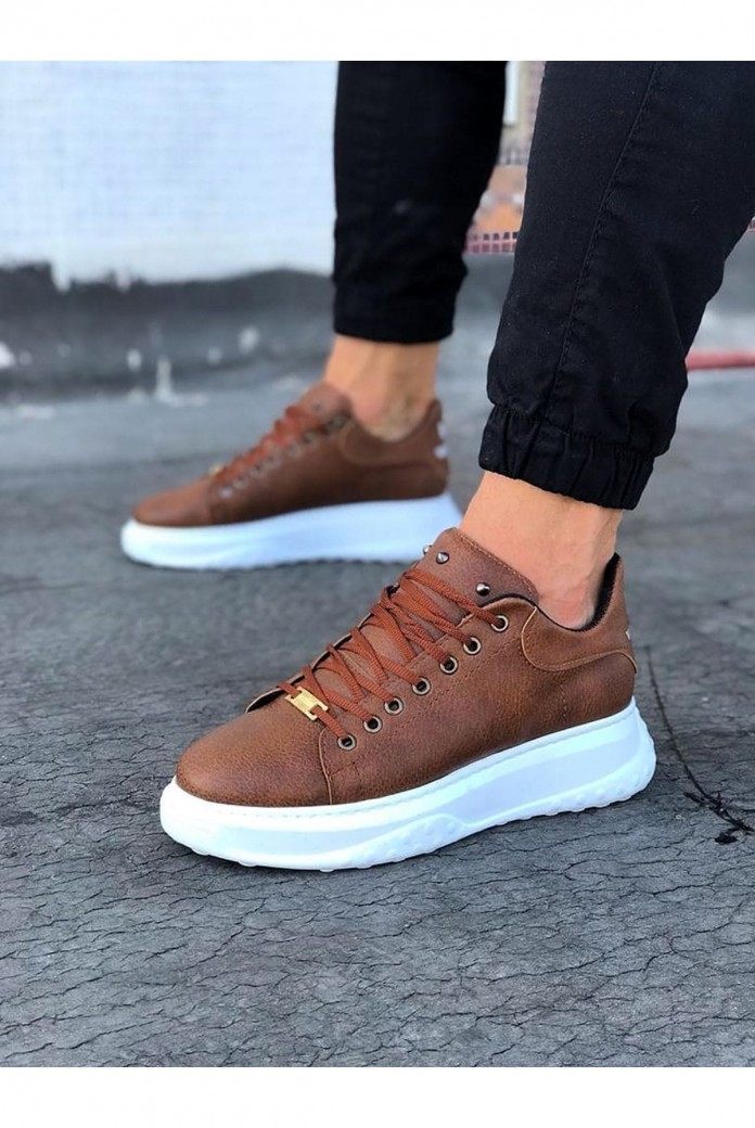 WG501 Erkek Günlük Bağcıklı Cilt Spor Sneaker Ayakkabı CBT - Taba