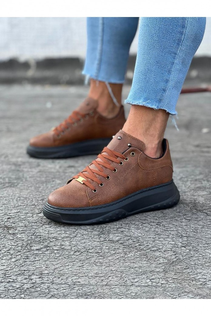 WG501 Erkek Günlük Bağcıklı Cilt Spor Sneaker Ayakkabı CST - Taba