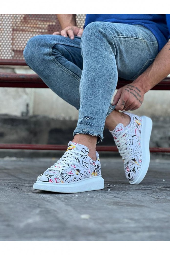 WG501 Erkek Günlük Bağcıklı Dergi Baskılı Cilt Spor Sneaker Ayakkabı CBT - Beyaz WG501 Erkek Günlük Bağcıklı Dergi Baskılı Cilt Spor Sneaker Ayakkabı CBT - Beyaz