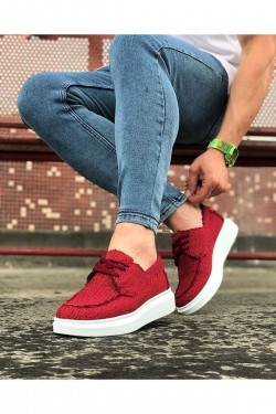 WG503 Erkek Günlük Bağcıklı Keten Klasik Ayakkabı KBT - Kırmızı