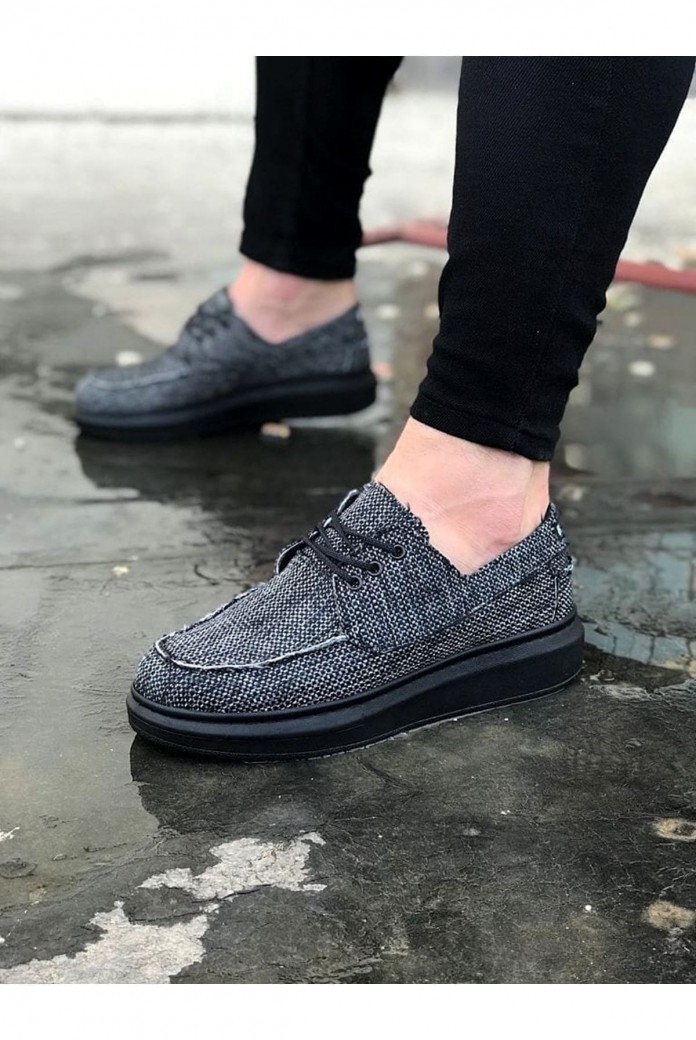 WG503 Erkek Günlük Bağcıklı Keten Klasik Ayakkabı KST - Gri