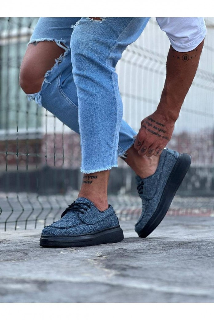 WG503 Erkek Günlük Bağcıklı Keten Klasik Ayakkabı KST - Lacivert