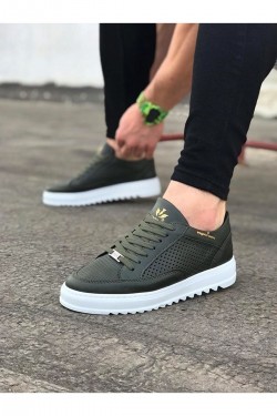 WG505 Erkek Günlük Bağcıklı Cilt Spor Sneaker Ayakkabı CBT - Haki