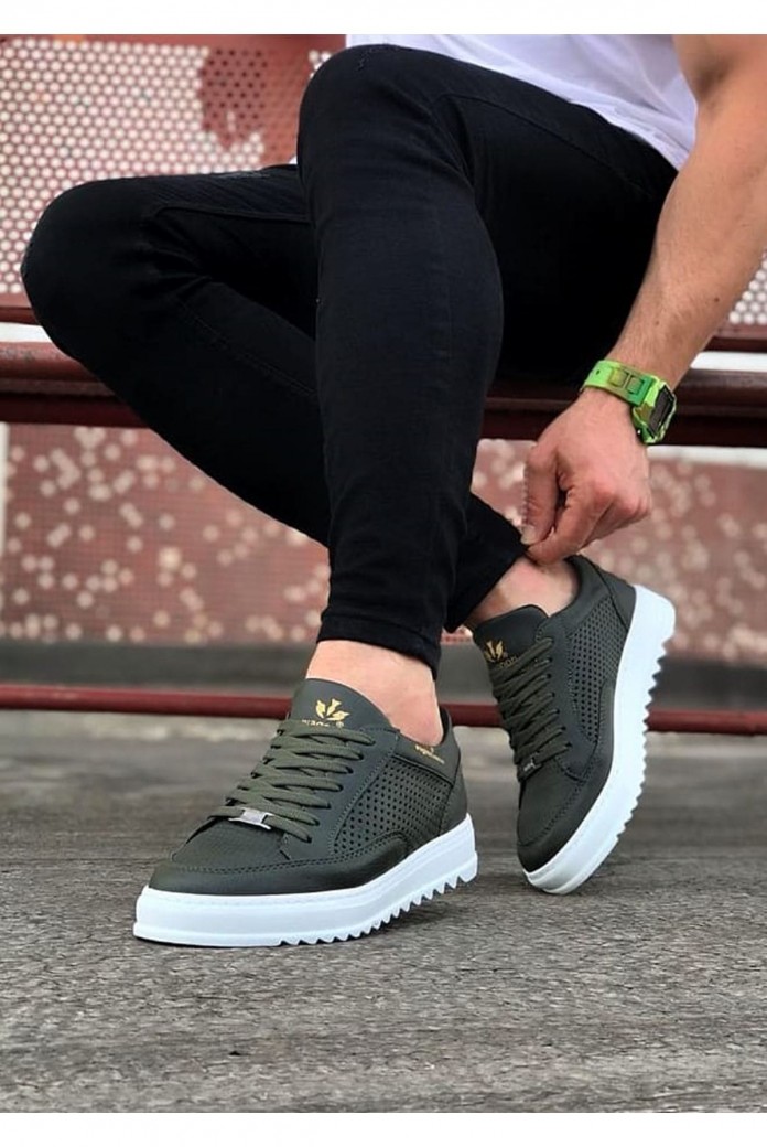 WG505 Erkek Günlük Bağcıklı Cilt Spor Sneaker Ayakkabı CBT - Haki