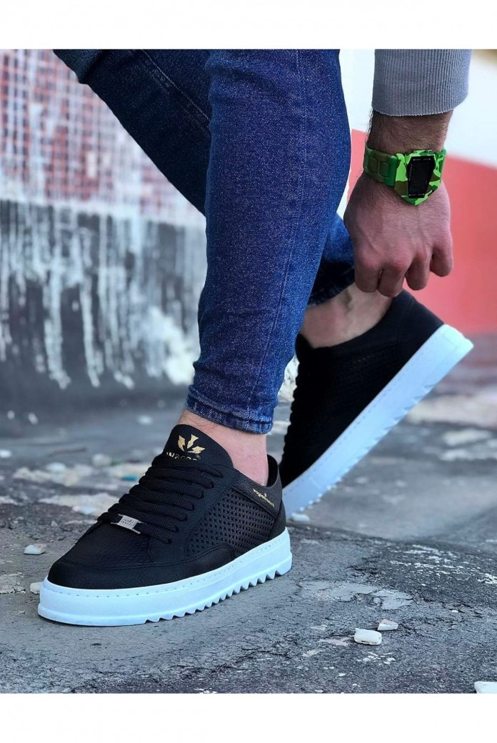 WG505 Erkek Günlük Bağcıklı Cilt Spor Sneaker Ayakkabı CBT - Siyah
