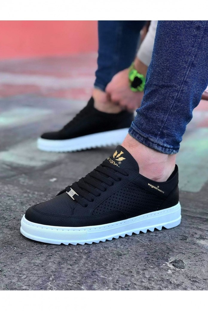 WG505 Erkek Günlük Bağcıklı Cilt Spor Sneaker Ayakkabı CBT - Siyah