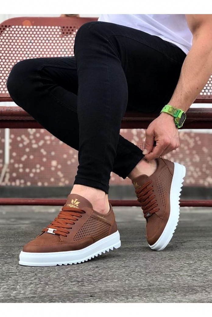 WG505 Erkek Günlük Bağcıklı Cilt Spor Sneaker Ayakkabı CBT - Taba