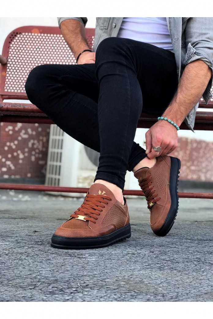 WG505 Erkek Günlük Bağcıklı Cilt Spor Sneaker Ayakkabı CST - Taba