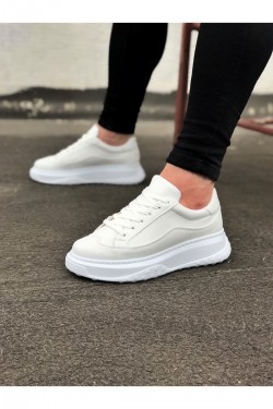 WG507 Erkek Günlük Bağcıklı Cilt Spor Sneaker Ayakkabı CBT - Beyaz