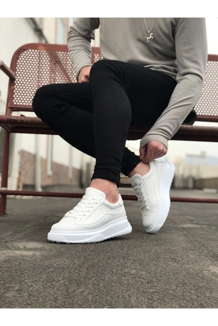WG507 Erkek Günlük Bağcıklı Cilt Spor Sneaker Ayakkabı CBT - Beyaz