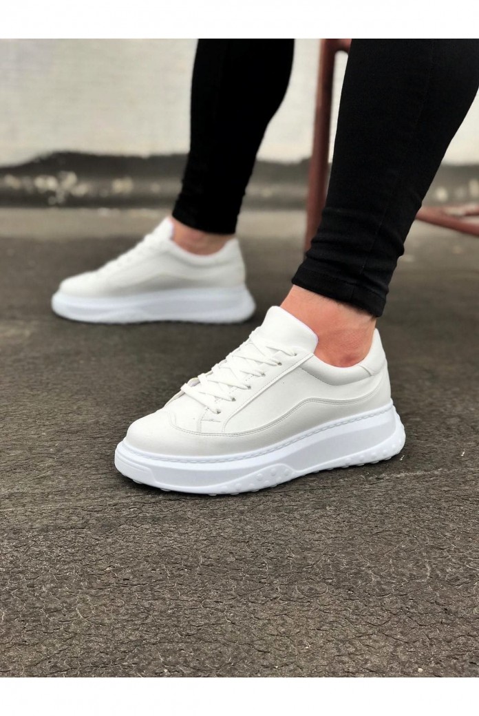 WG507 Erkek Günlük Bağcıklı Cilt Spor Sneaker Ayakkabı CBT - Beyaz