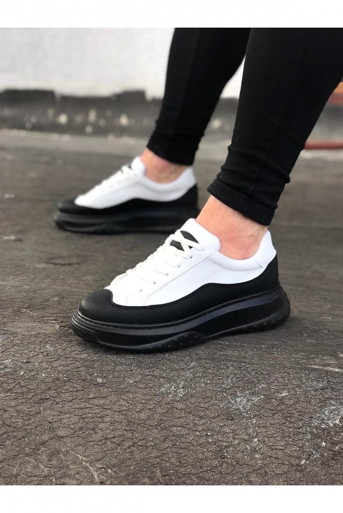 WG507 Erkek Günlük Bağcıklı Cilt Spor Sneaker Ayakkabı CST - Beyaz/Siyah