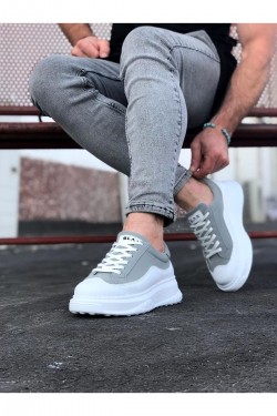 WG507 Erkek Günlük Bağcıklı Süet Cilt Spor Sneaker Ayakkabı SCBT - Gri/Beyaz