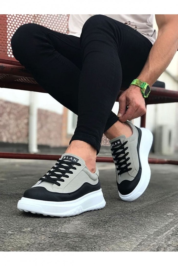 WG507 Erkek Günlük Bağcıklı Süet Cilt Spor Sneaker Ayakkabı SCBT - Gri/Siyah